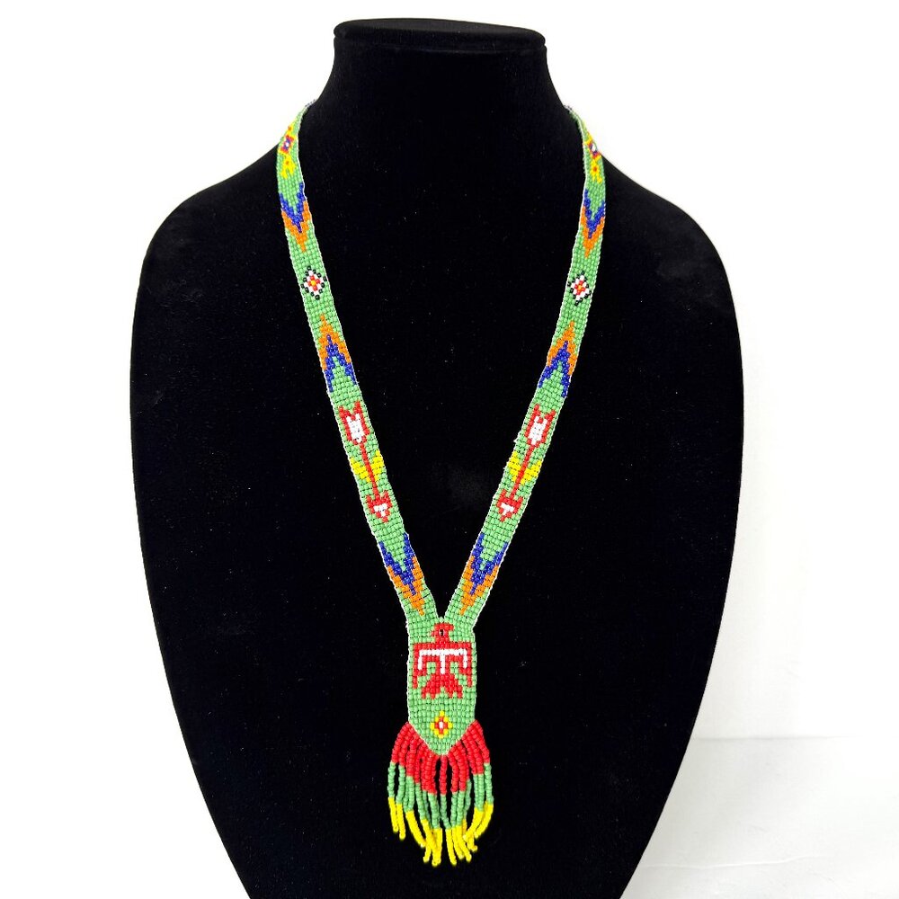 Vintage Native American Indian Beaded Necklace Aztec Thunderbird Southwestern